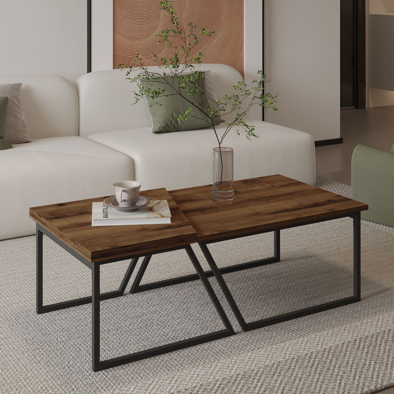 Set masute de cafea, Hanah Home, Verona P0024623, PAL, Nuc rustic - imagine 7